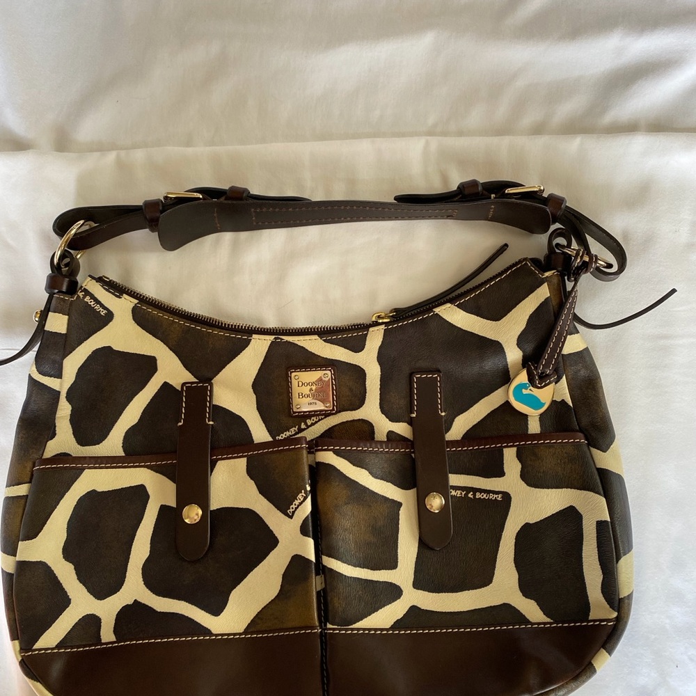 Dooney & Bourke Brown/Cream Giraffe Animal  Print Shoulder Handbag EUC